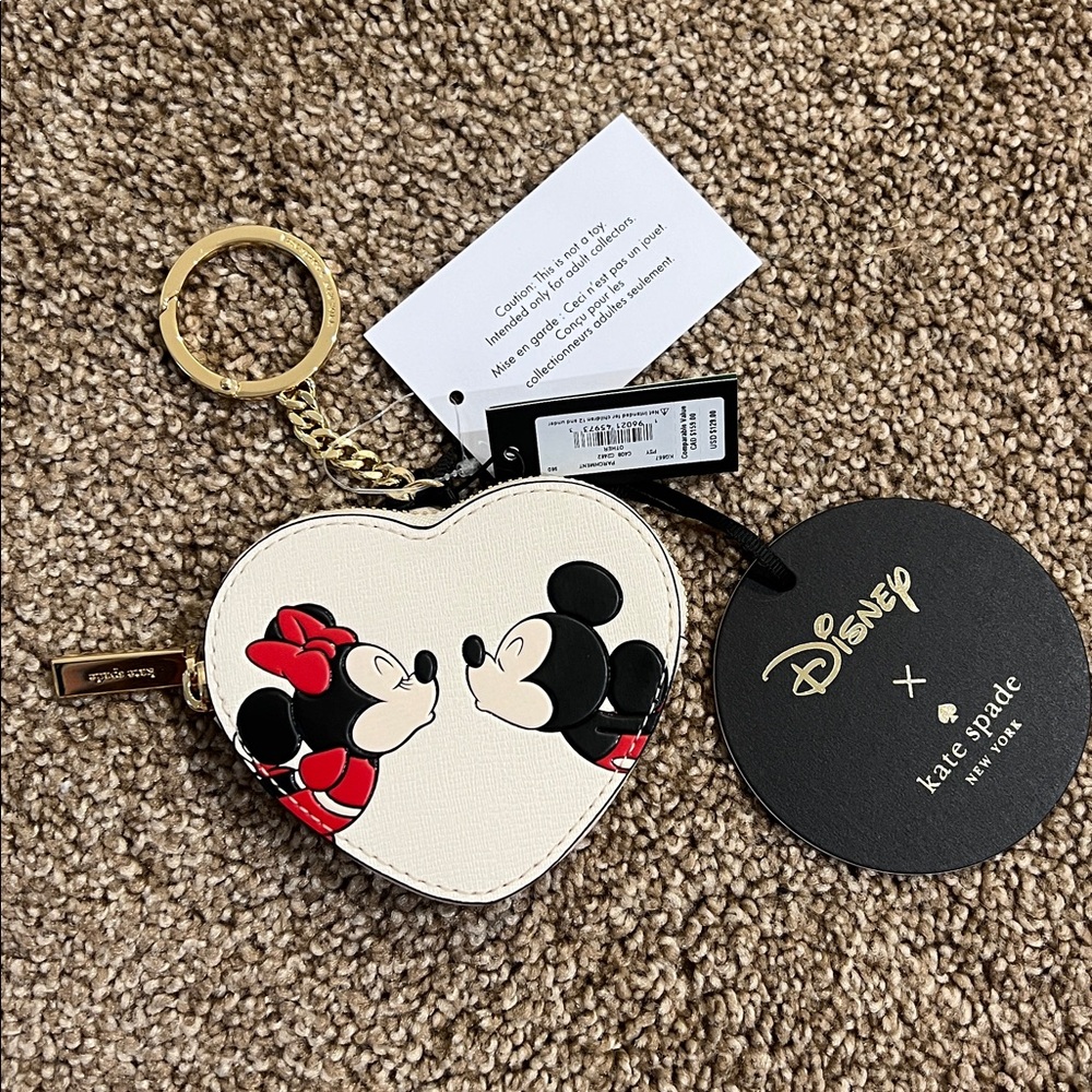 KATE SPADE X DISNEY Mickey and Minnie Heart-Shaped Coin Pouch Bag Charm NWT